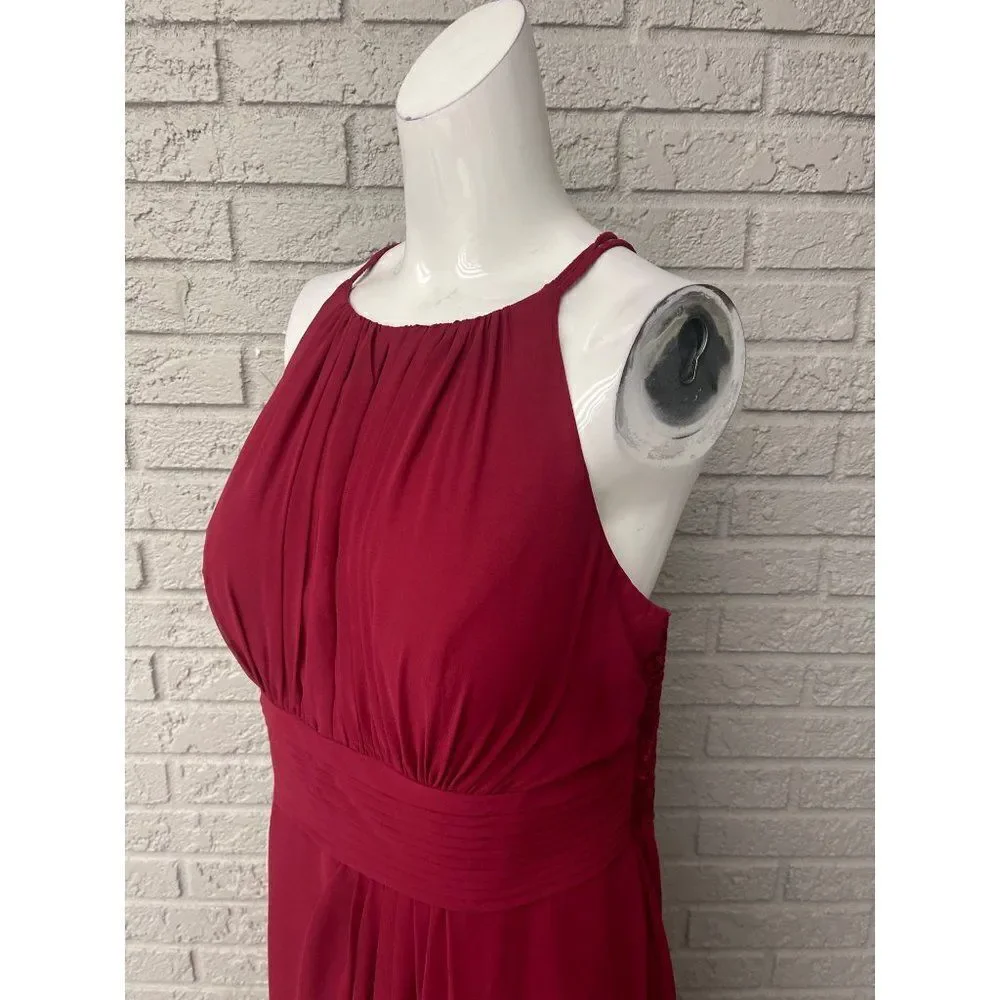 NWT Azazie Burgundy Bonnie Allure Halter Bridesmaid Dress Size 14 - Picture 9 of 16